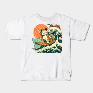 Japanese Aloha Surf Cat Kids T-Shirt